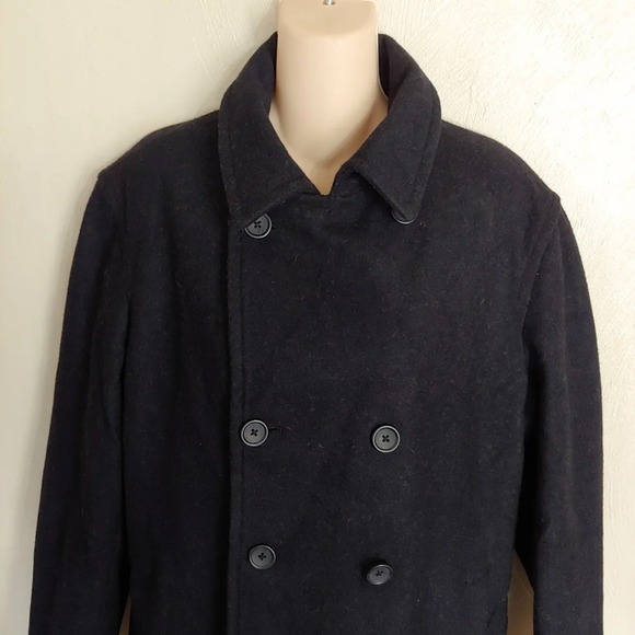 Banana Republic Black Wool Blend Peacoat Size Women's Medium - Picture 3 of 9